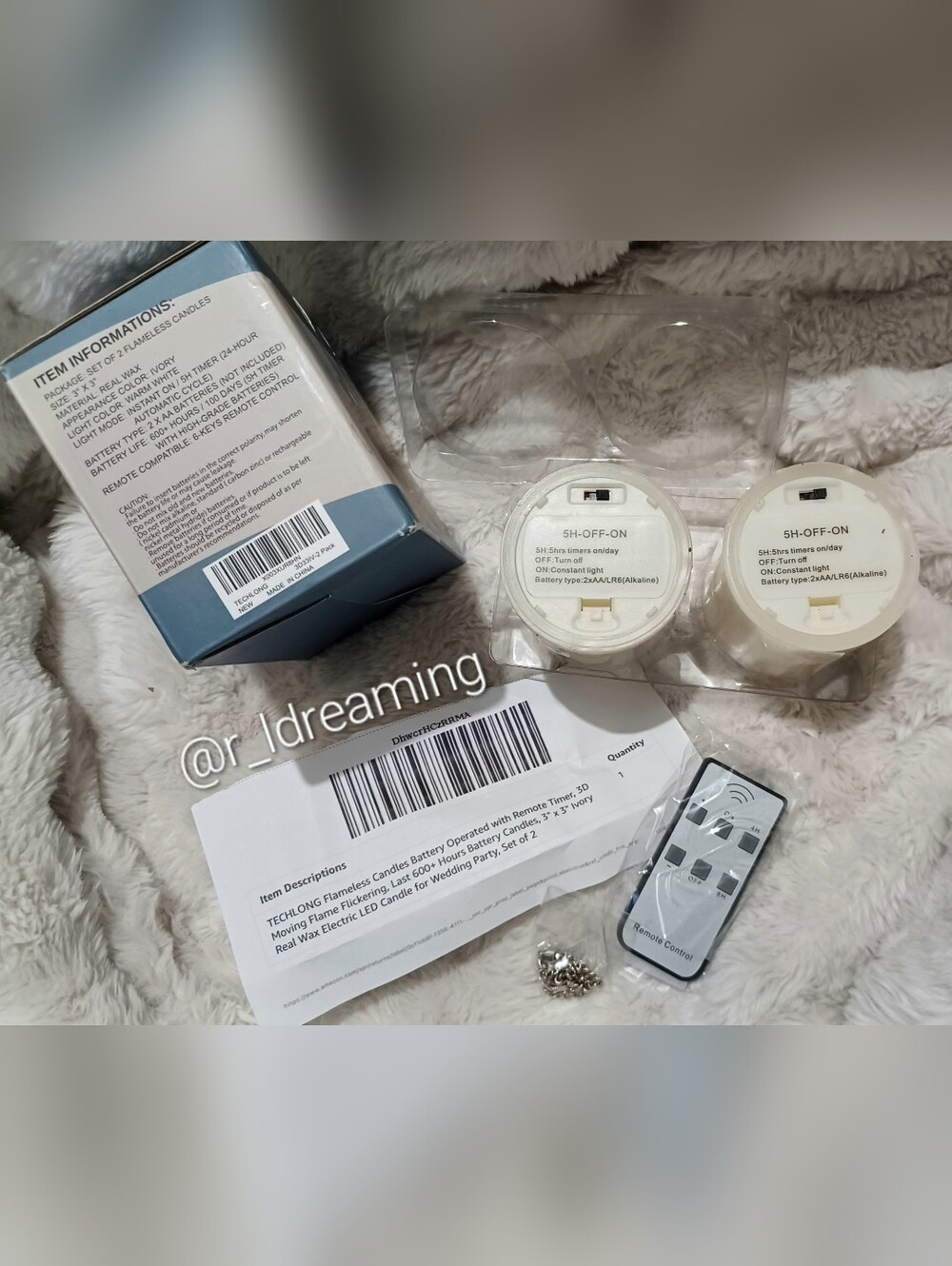 NIB Techlong Set Of TwoBattery Operated W/Remote Real Wax 3"X3" Ivory Candle - Picture 6 of 6